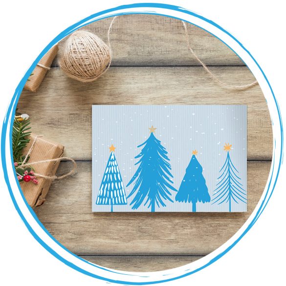 Karácsonyi képeslap (fenyőfák) - vásárlásod segít!
